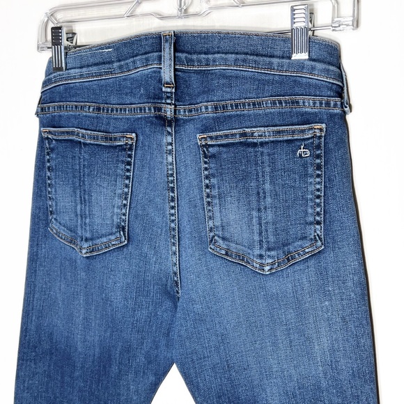 Rag & Bone Fringe Step Hem Distressed Mid Rise Medium Wash Cropped Skinny Jeans - Picture 6 of 11